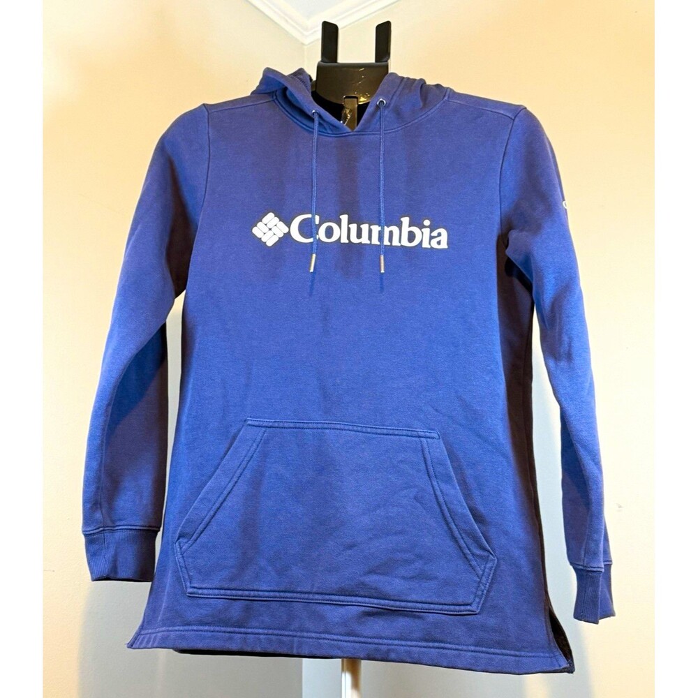 Columbia Women’s M Blue Fleece Pullover Hoodie Long Sleeve Solid Logo Pockets